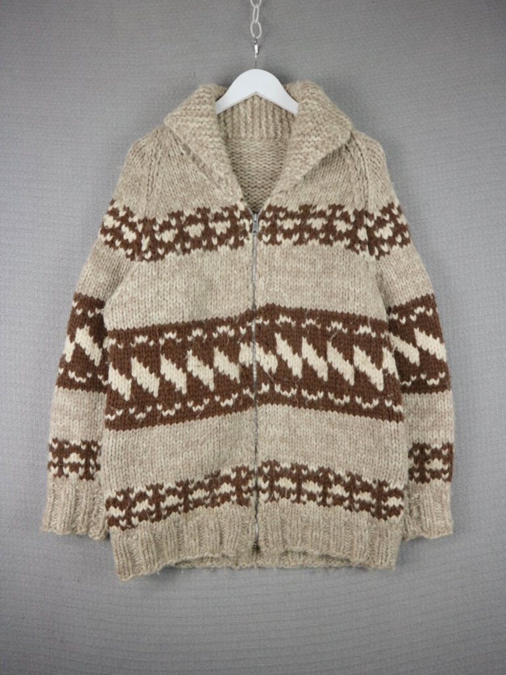 1970's Vintage Cowichan Zip Up Chunky Knit Sweater Mens Medium